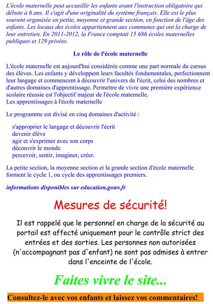 Informations maternelle